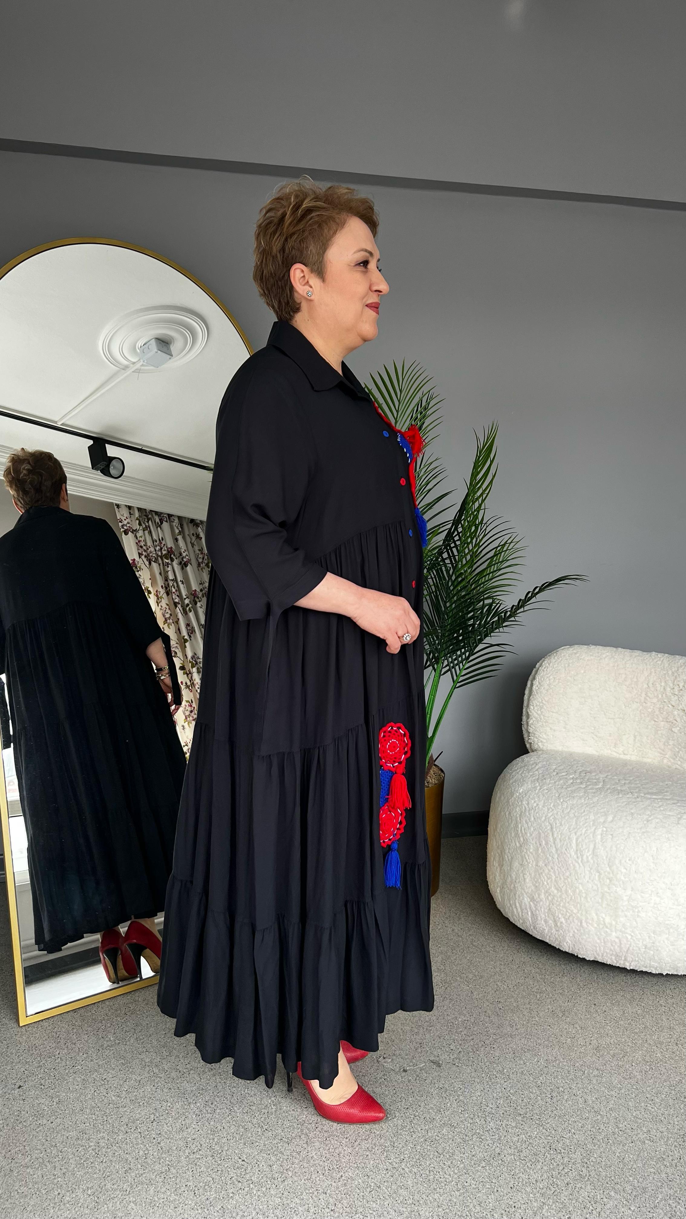Selma Büyük Beden Püskül Detaylı Elbise