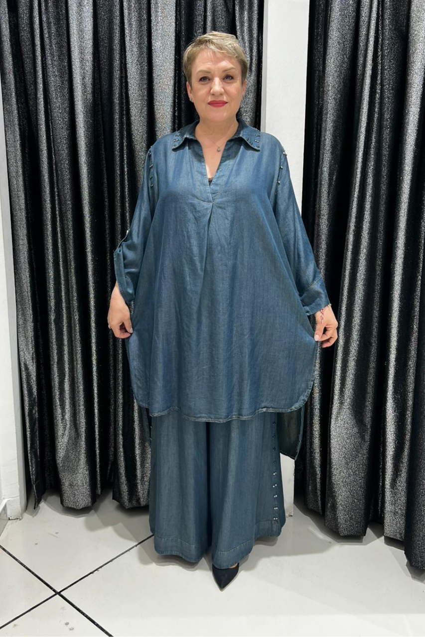 Selma Büyük Beden Rahat Kesim İkili Kot Takım