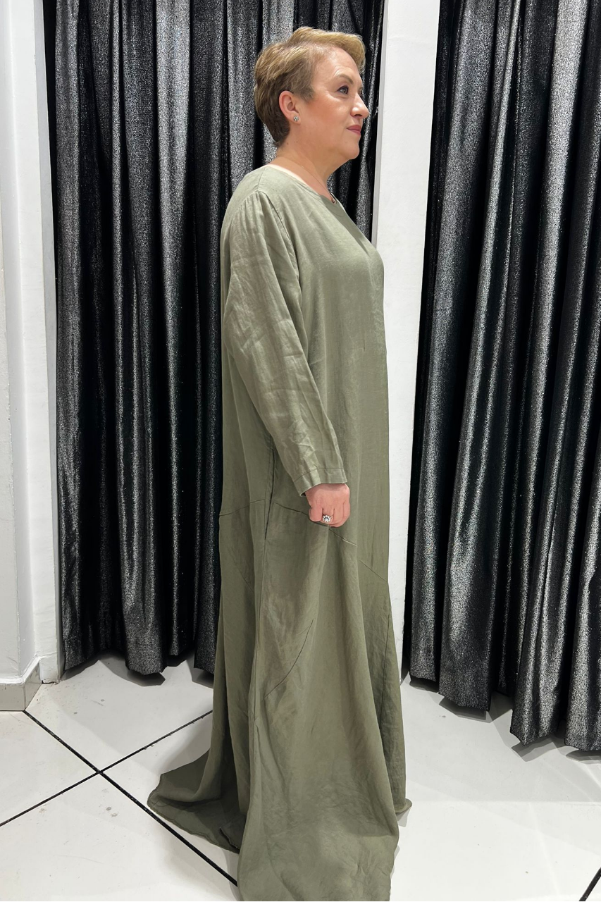 Selma Büyük Beden Rahat Kesim Keten Elbise