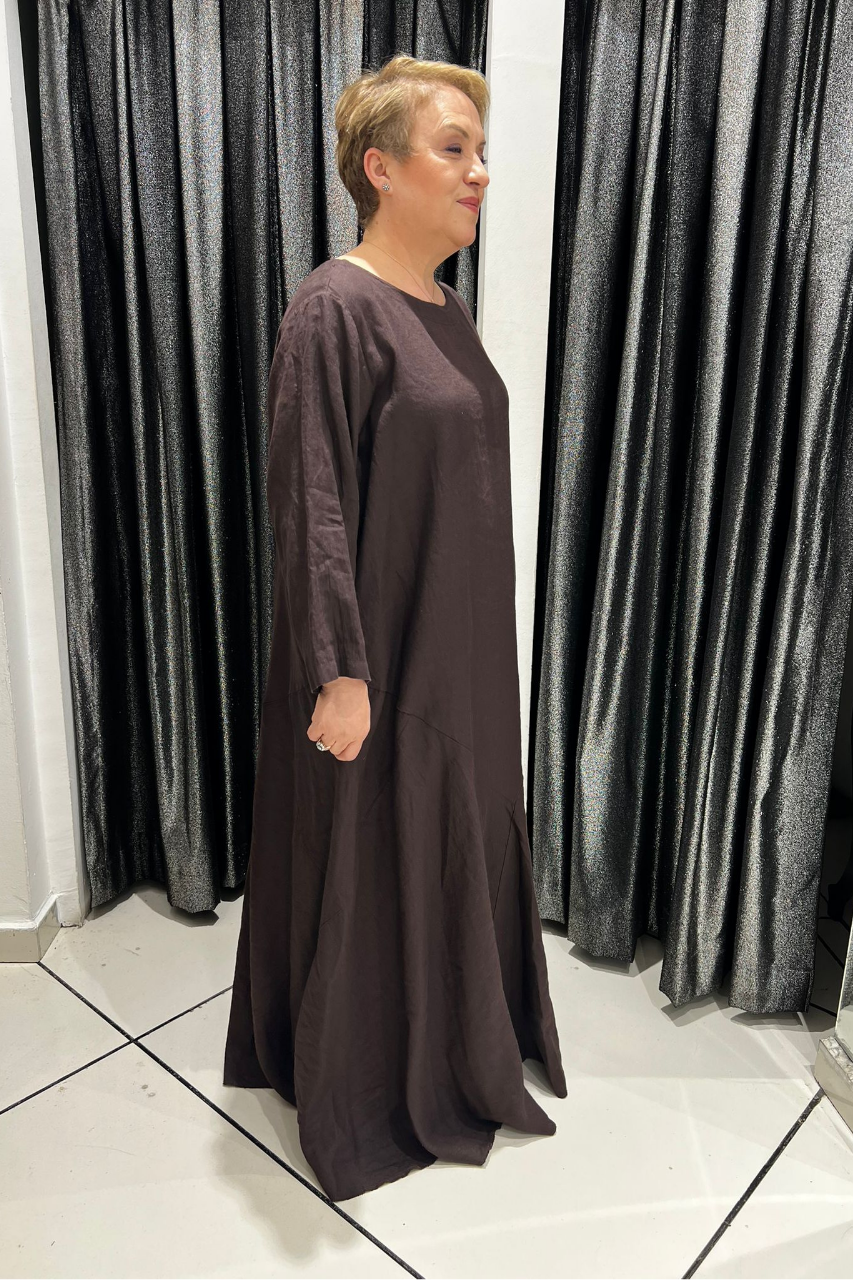 Selma Büyük Beden Rahat Kesim Keten Elbise