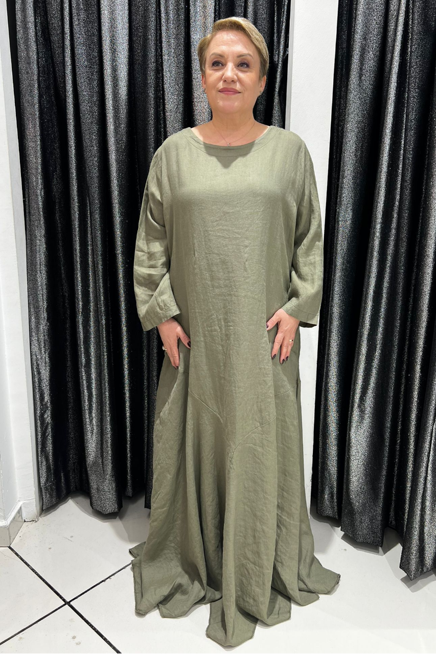 Selma Büyük Beden Rahat Kesim Keten Elbise