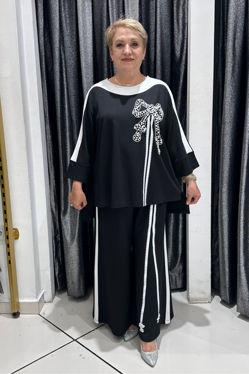 Selma Büyük Beden Rahat Kesim Modern Çelik Kumaş İkili Takım