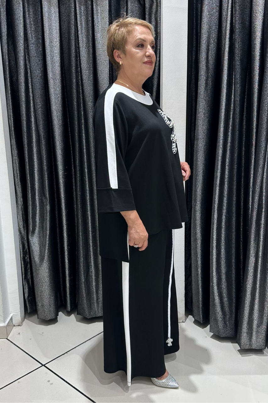 Selma Büyük Beden Rahat Kesim Modern Çelik Kumaş İkili Takım