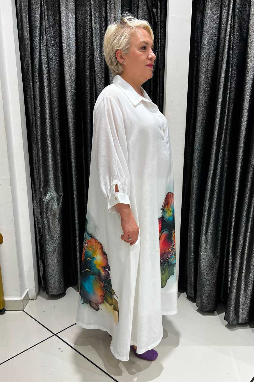 Selma Büyük Beden Renkli Çiçek Baskılı Askılı İçlikli Elbise