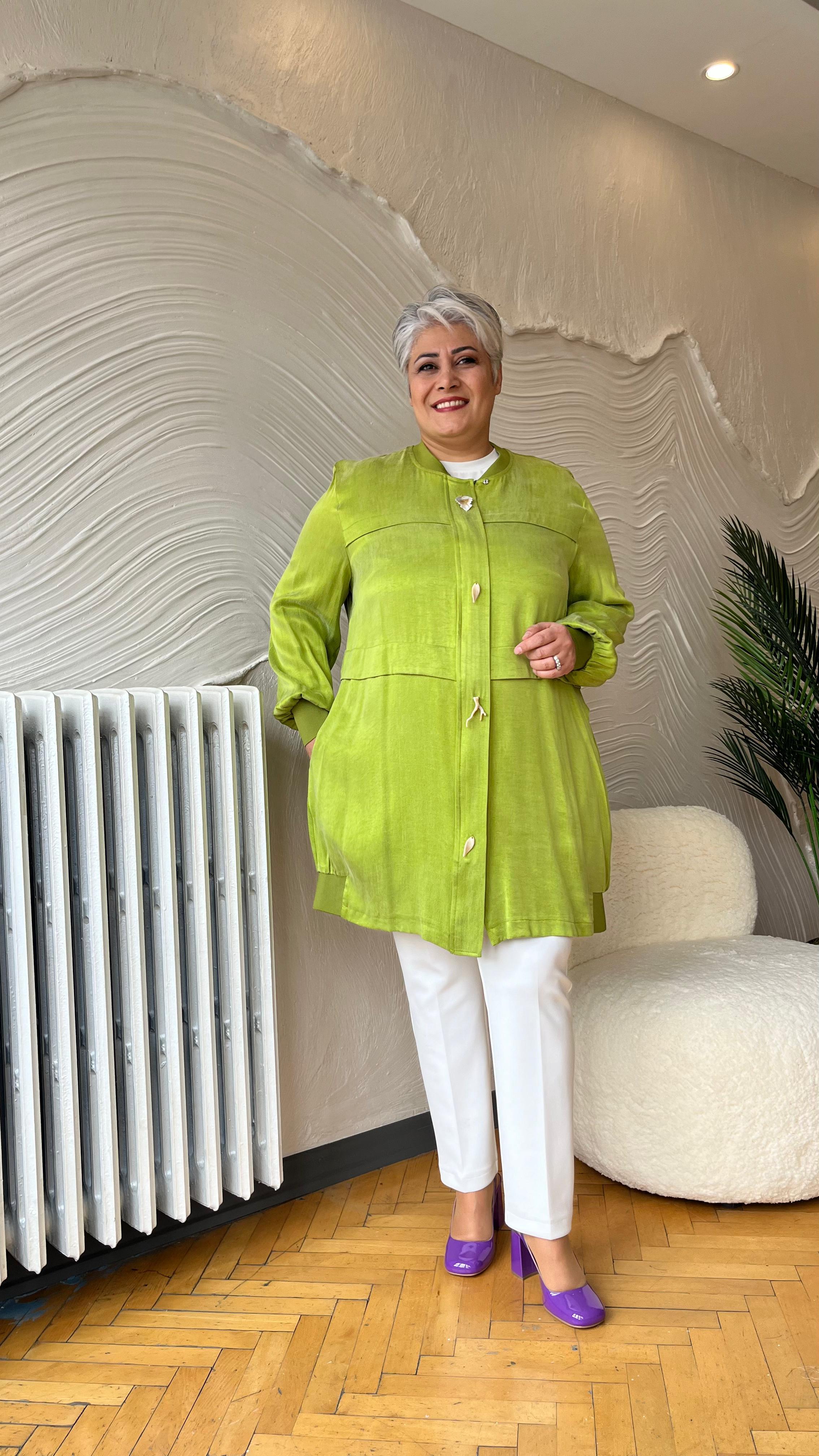 Selma Büyük Beden Ribana Detaylı İpek Kap