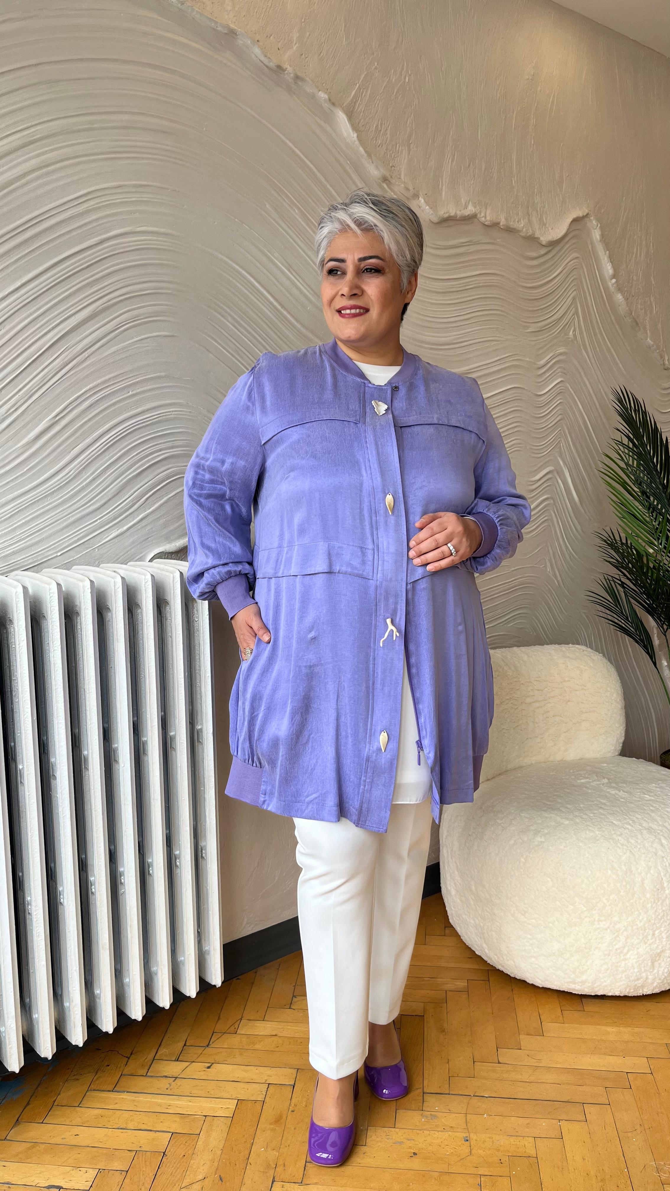 Selma Büyük Beden Ribana Detaylı İpek Kap