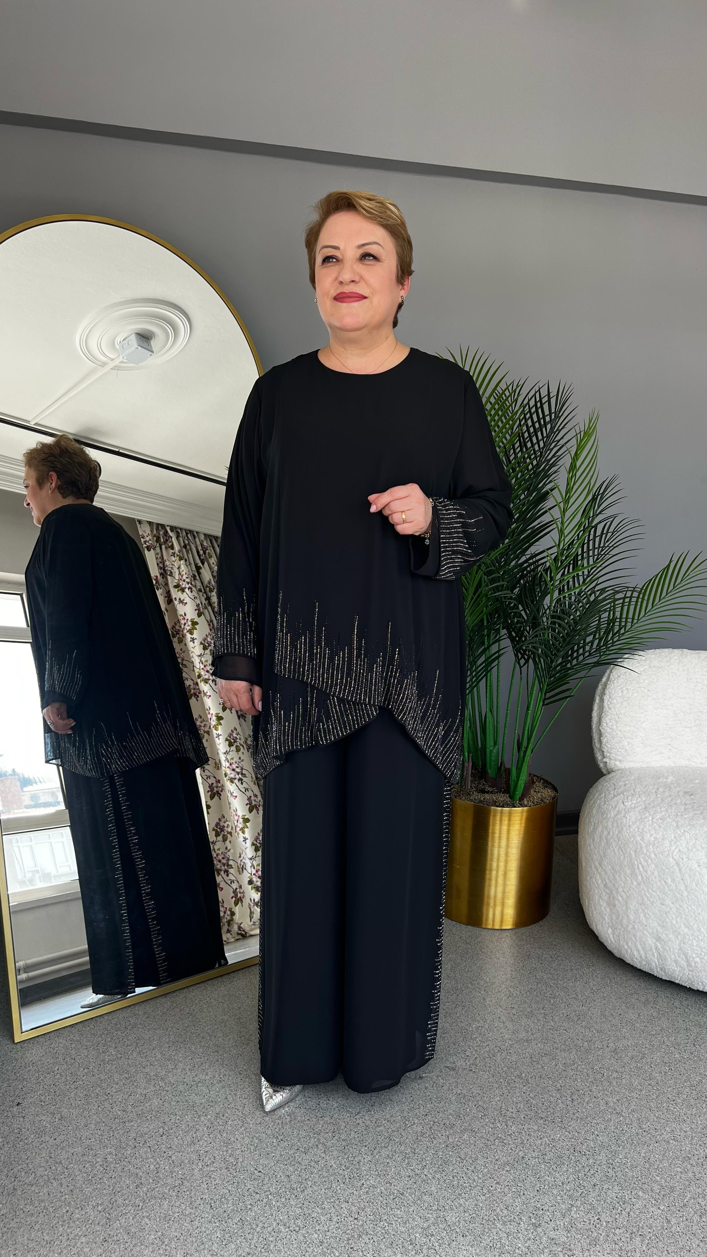 Selma Büyük Beden Sandy Şifon Pantolonlu Takım