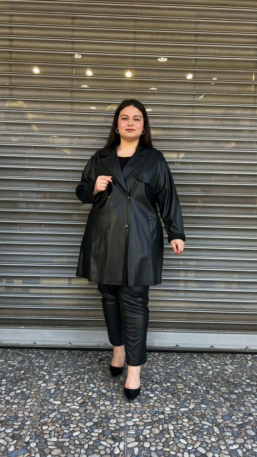 Selma Büyük Beden Şardonlu Deri Ceket