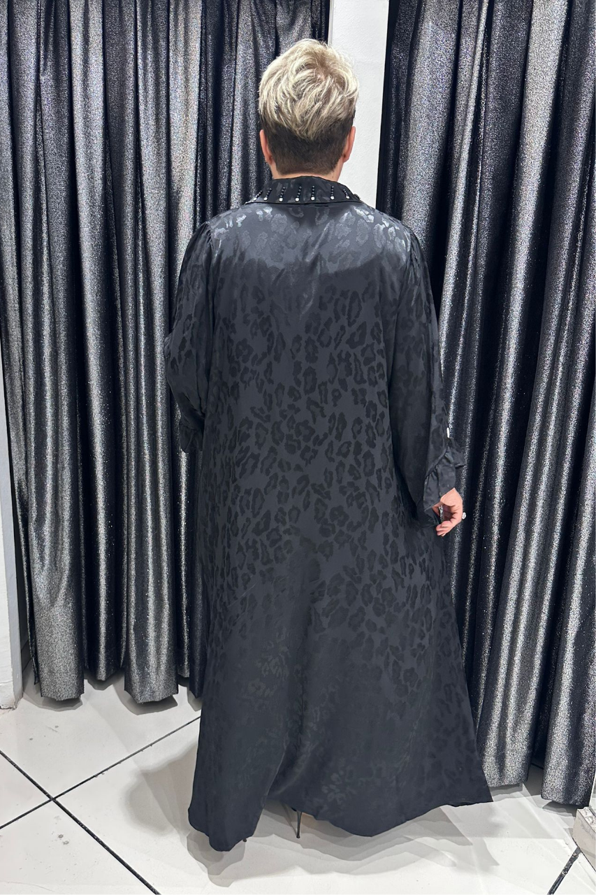 Selma Büyük Beden Saten Boncuk İşlemeli Şık Elbise