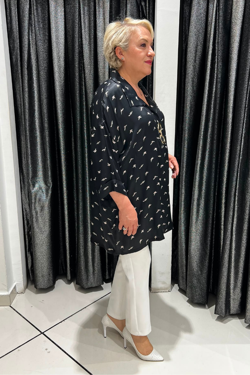 Selma Büyük Beden Saten Halka Detaylı Bluz