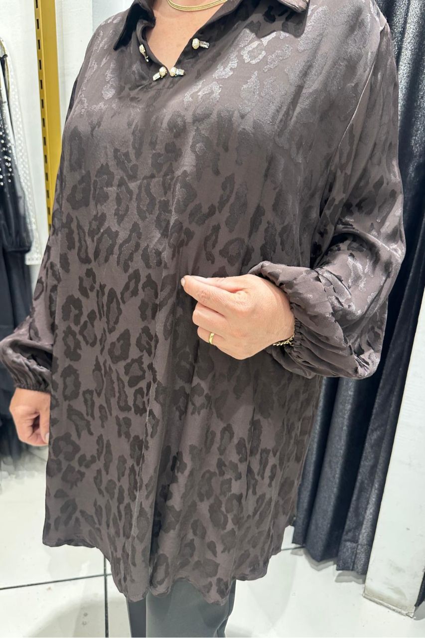 Selma Büyük Beden Saten Yaka Detaylı Bluz