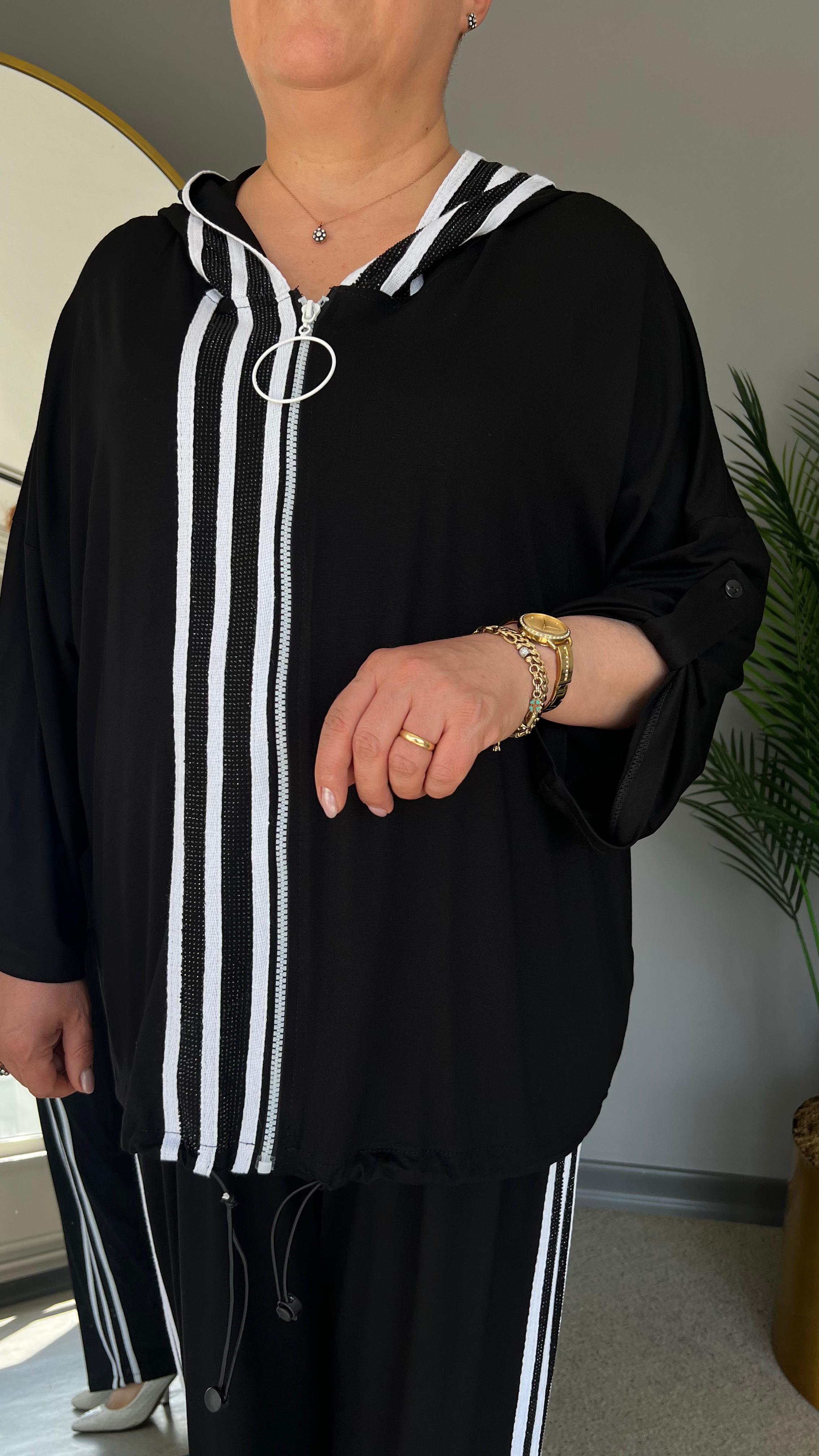 Selma Büyük Beden Şerit Detaylı Takım