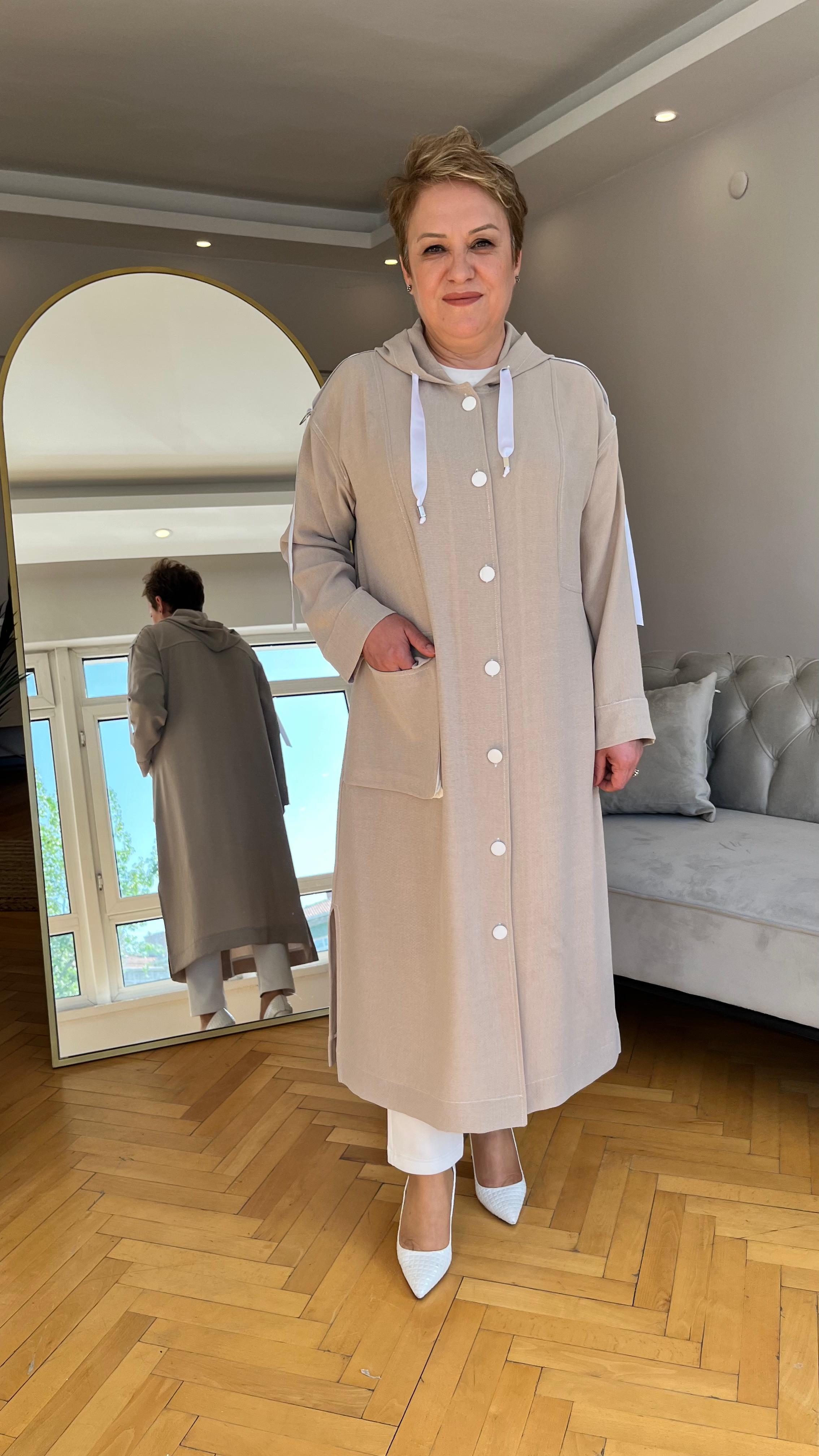Selma Büyük Beden Şeritli Kapüşonlu Takım