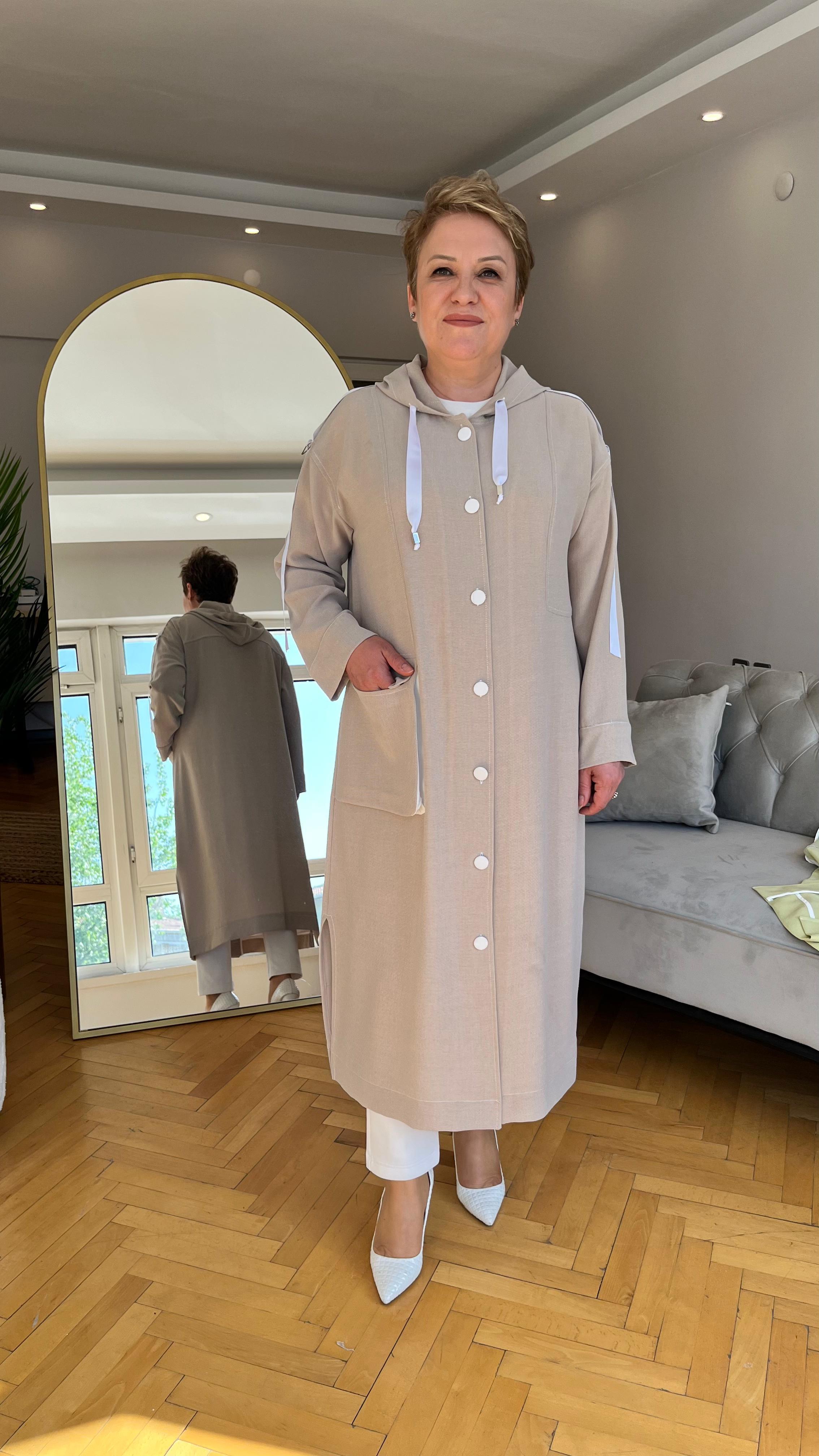Selma Büyük Beden Şeritli Kapüşonlu Takım