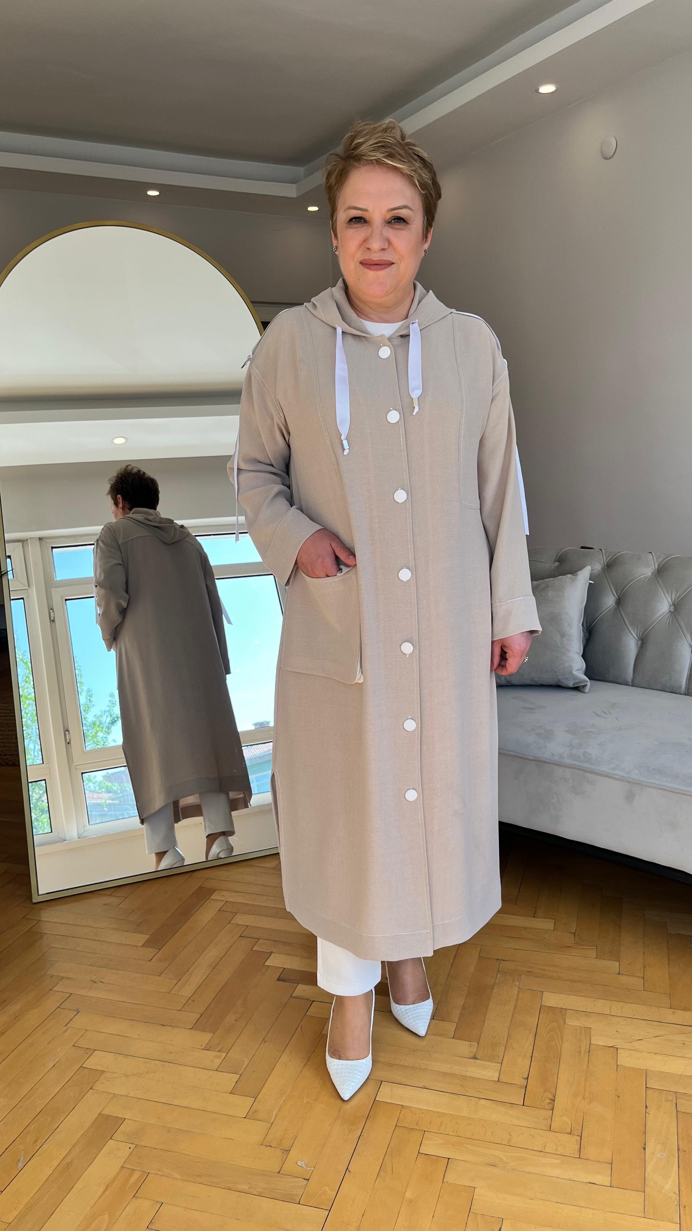 Selma Büyük Beden Şeritli Kapüşonlu Takım
