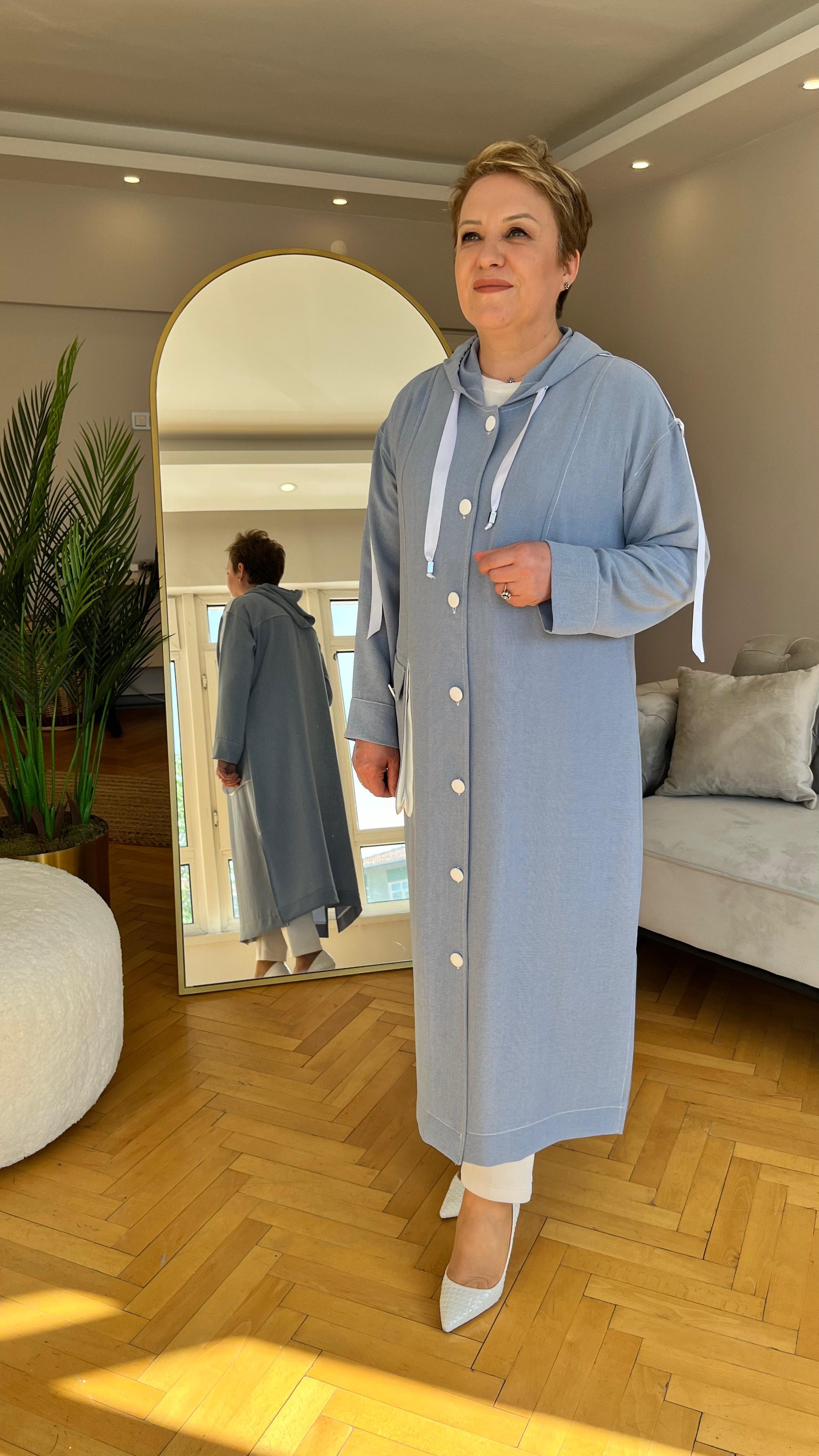 Selma Büyük Beden Şeritli Kapüşonlu Takım