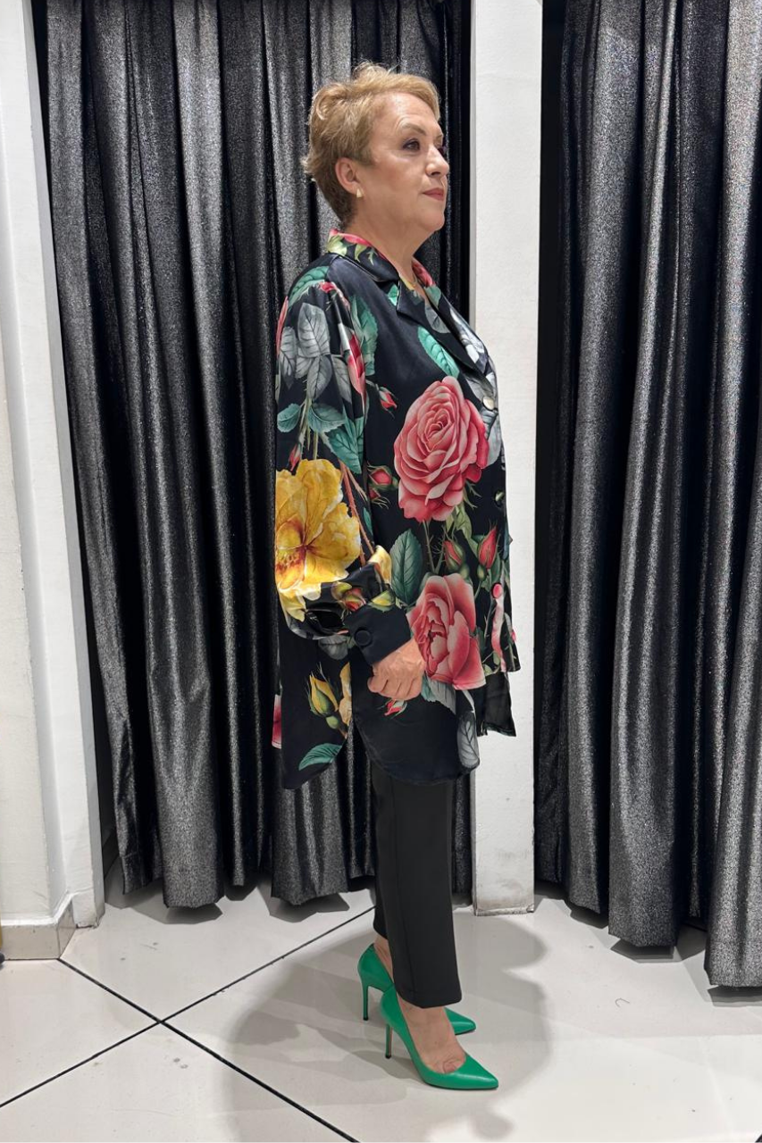 Selma Büyük Beden Şifon Çiçek Desenli Ceket