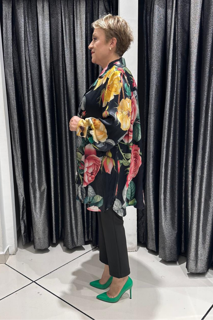 Selma Büyük Beden Şifon Çiçek Desenli Ceket