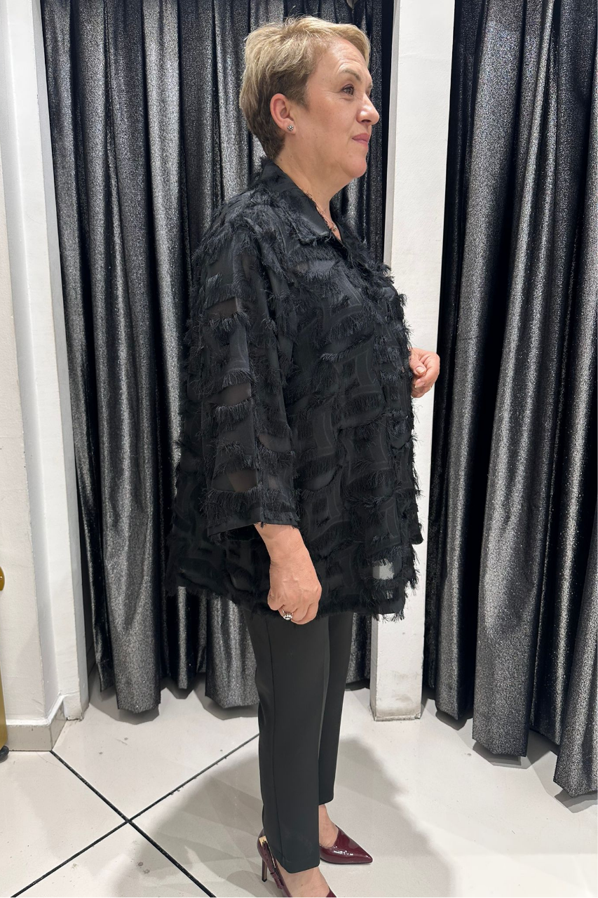 Selma Büyük Beden Şifon İçlikli Sakallı Detaylı Gömlek