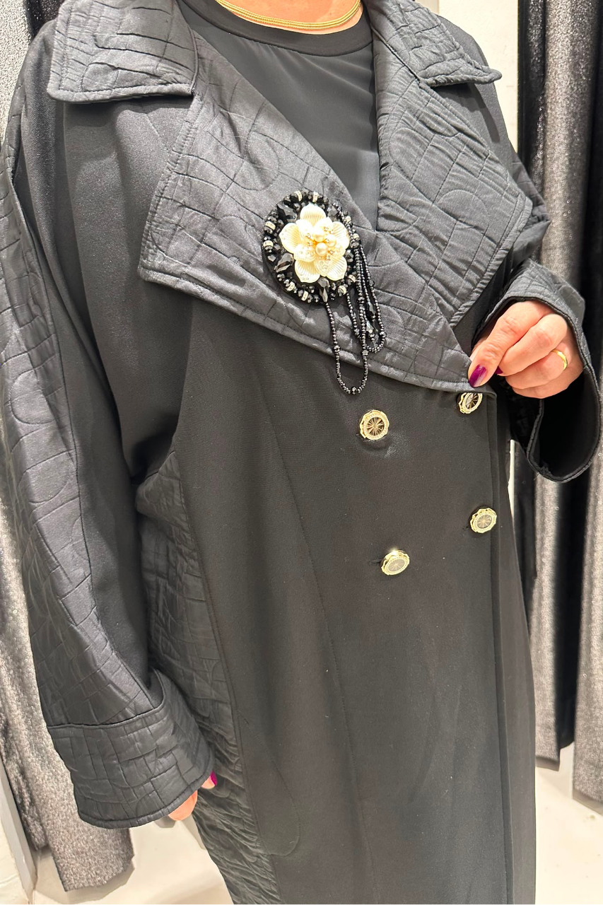 Selma Büyük Beden Şık Broşlu Kapitone Detaylı Kap