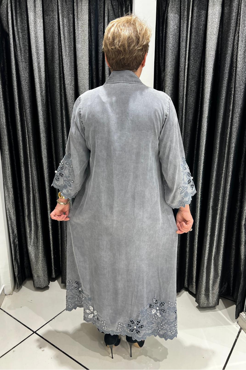 Selma Büyük Beden Şık Detaylı Kot Gömlek Elbise