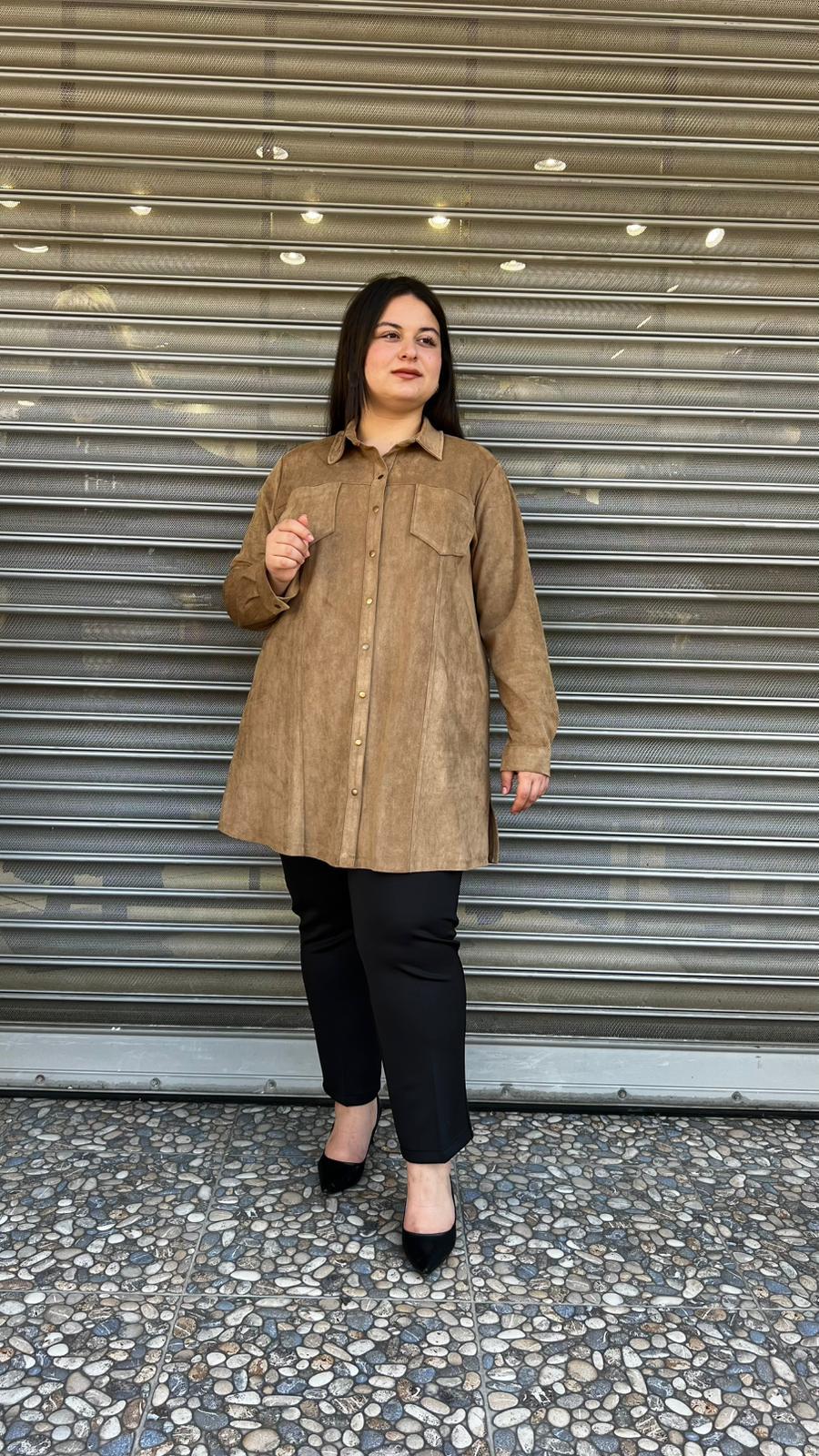 Selma Büyük Beden Şık Süet Gömlek