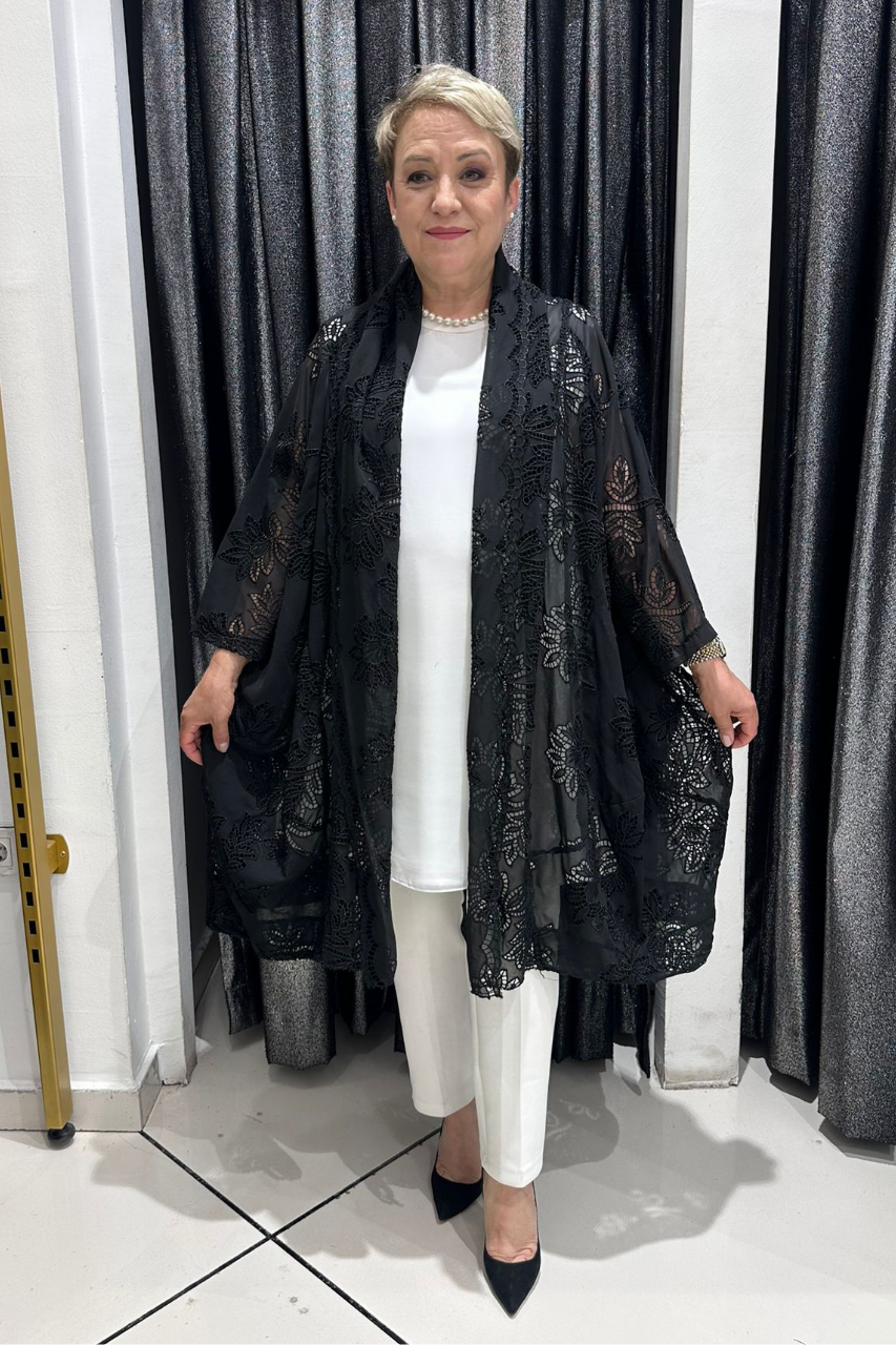 Selma Büyük Beden Siyah Dantel Hırka