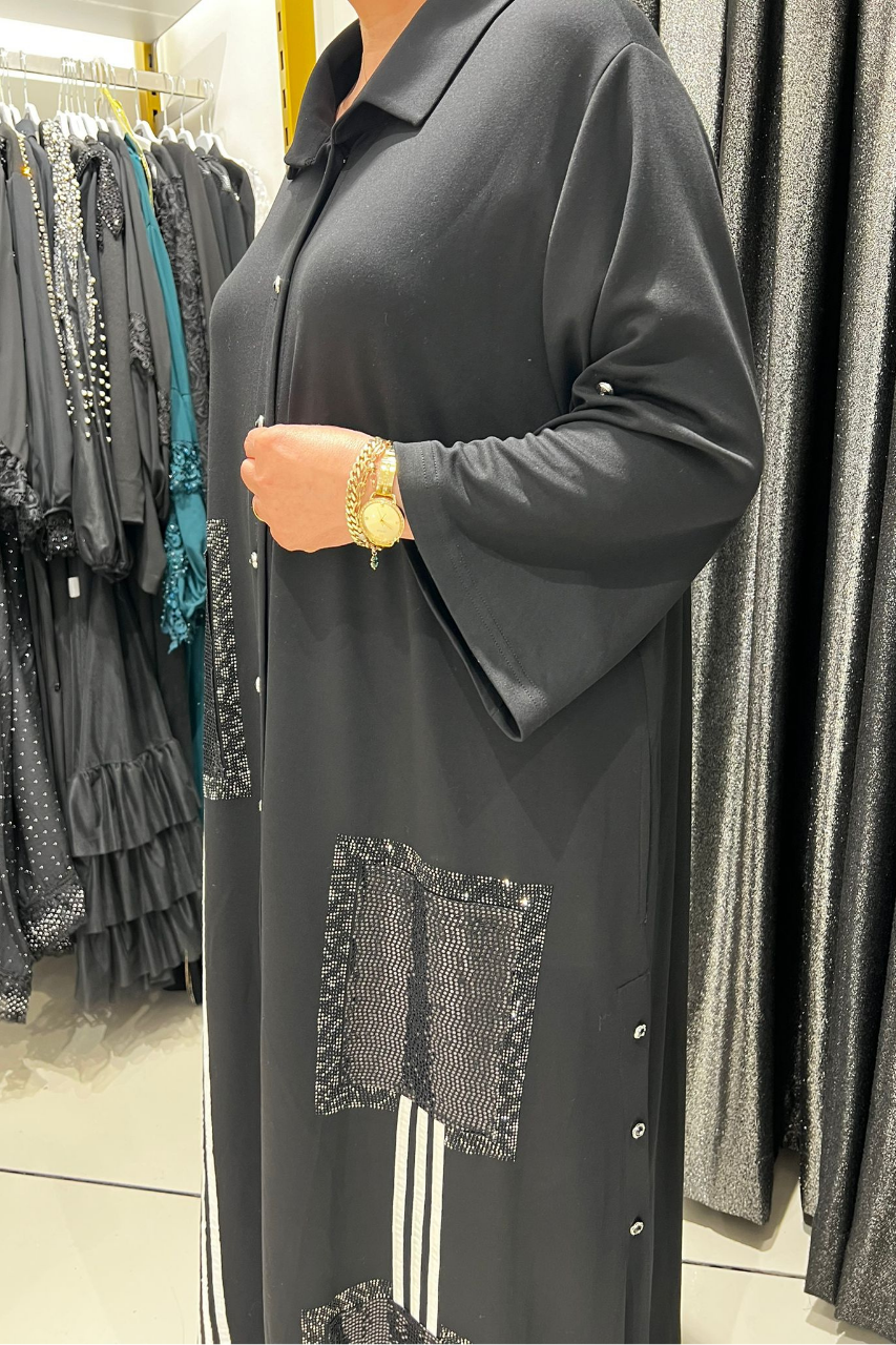 Selma Büyük Beden Siyah Patch Detaylı Gömlek Elbise