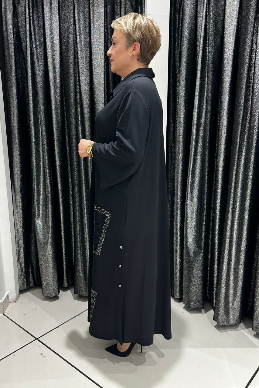 Selma Büyük Beden Siyah Patch Detaylı Gömlek Elbise