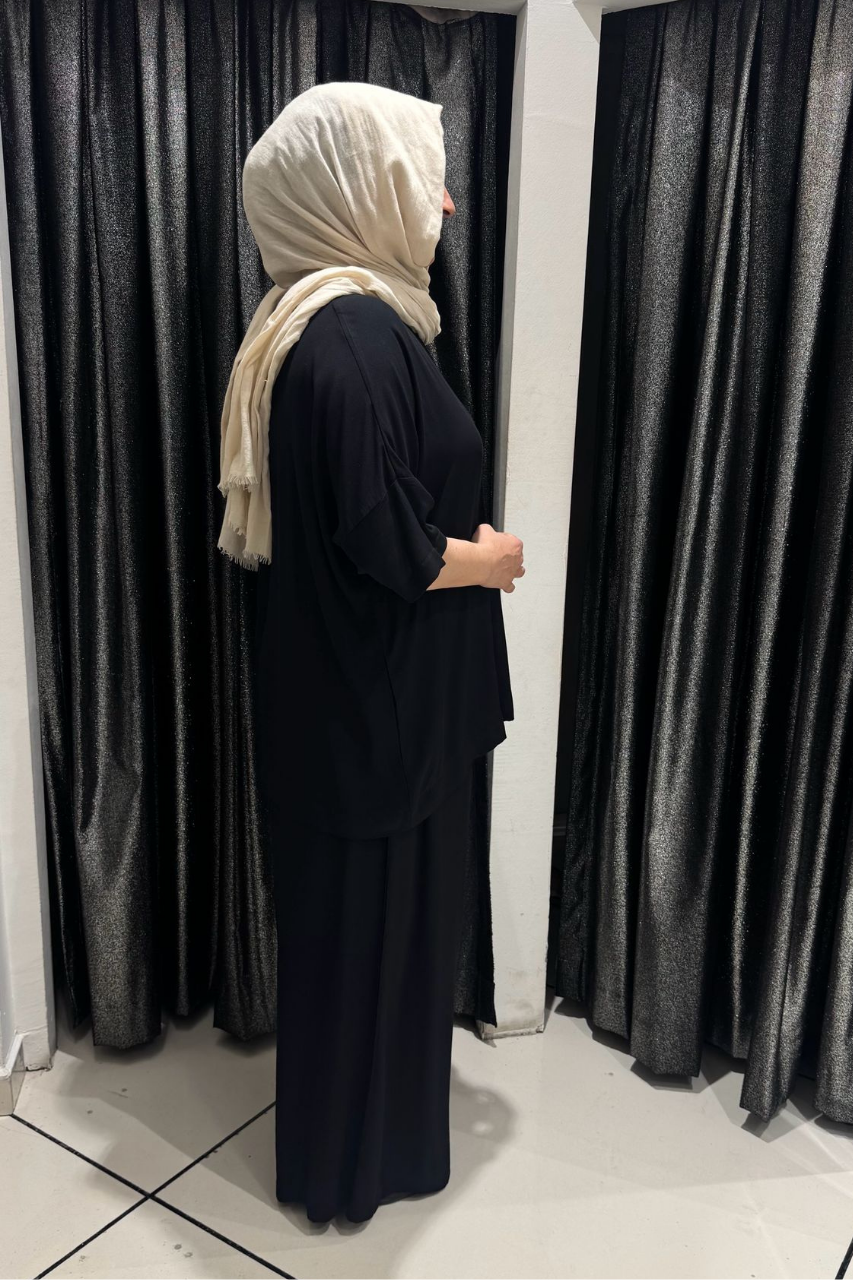Selma Büyük Beden Siyah Yaprak Desenli Takım