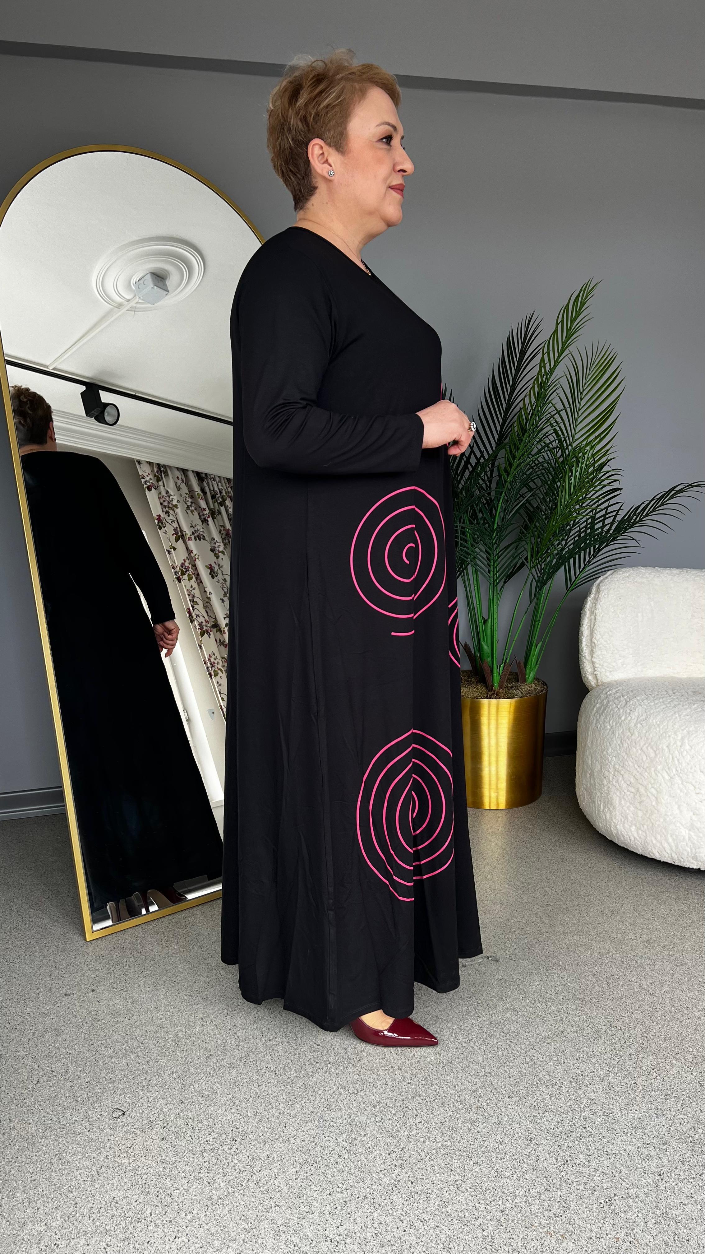 Selma Büyük Beden Spiral Desenli Elbise