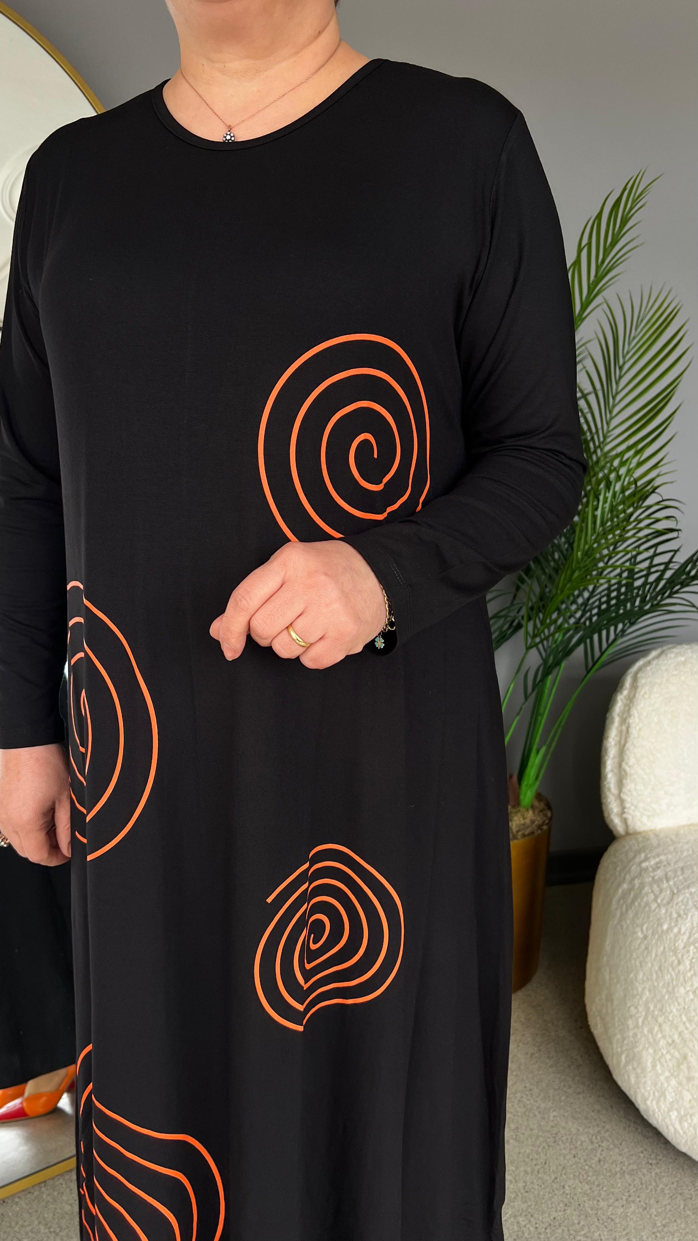 Selma Büyük Beden Spiral Desenli Elbise