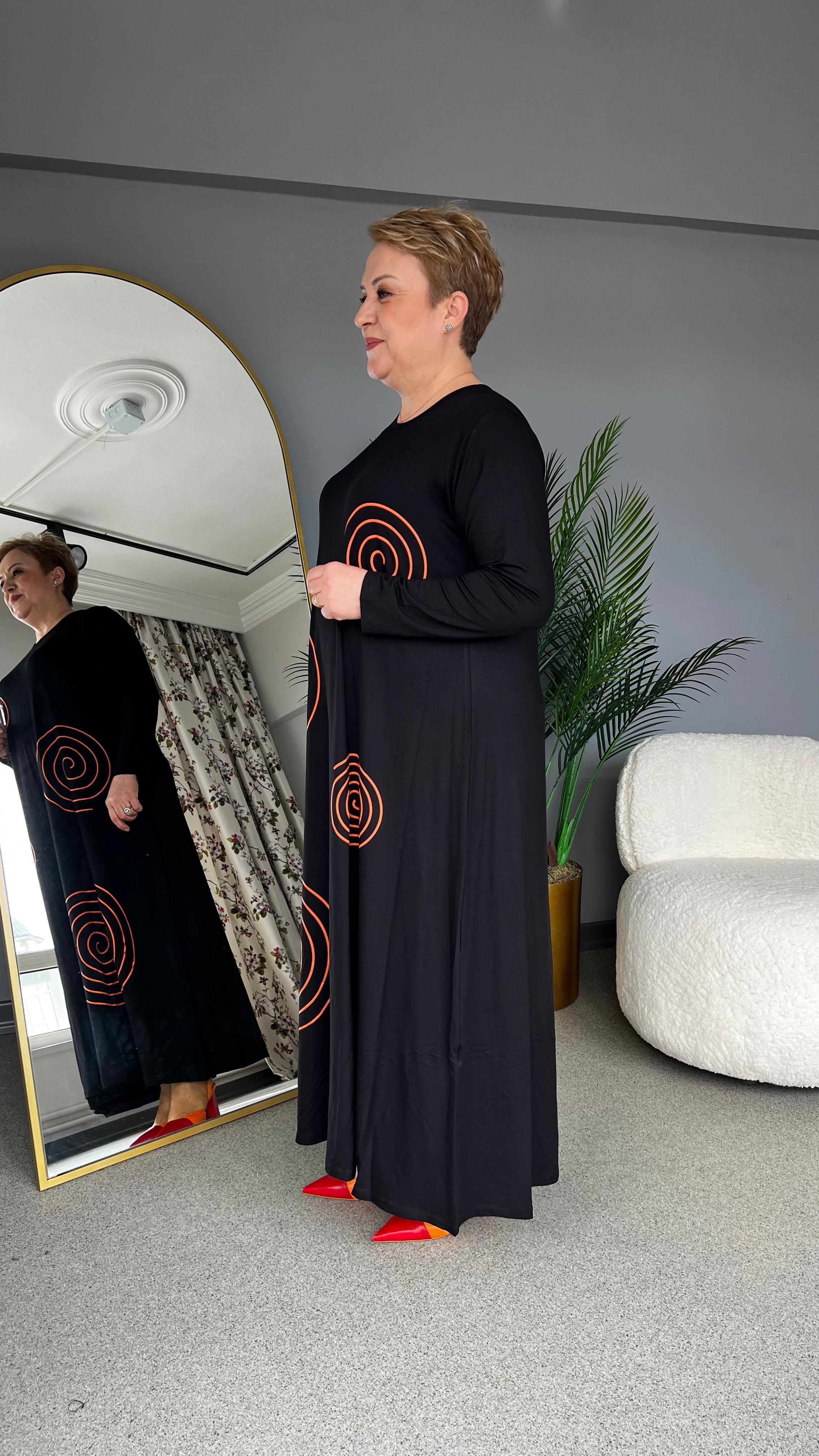 Selma Büyük Beden Spiral Desenli Elbise