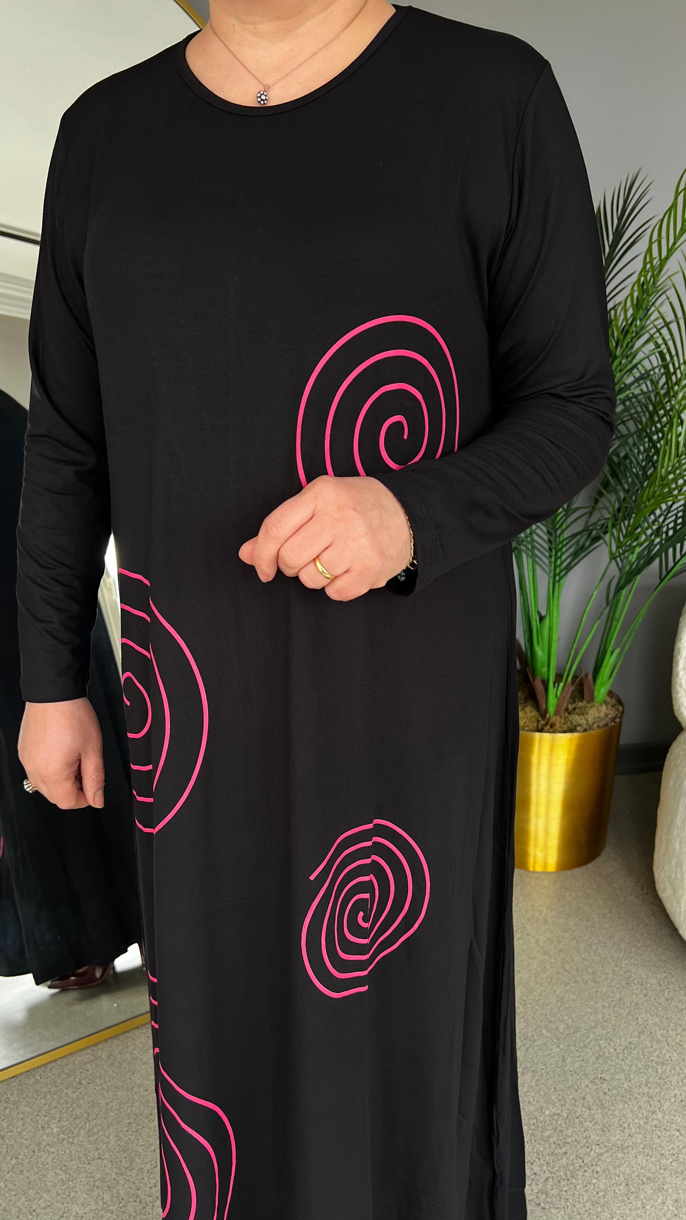 Selma Büyük Beden Spiral Desenli Elbise