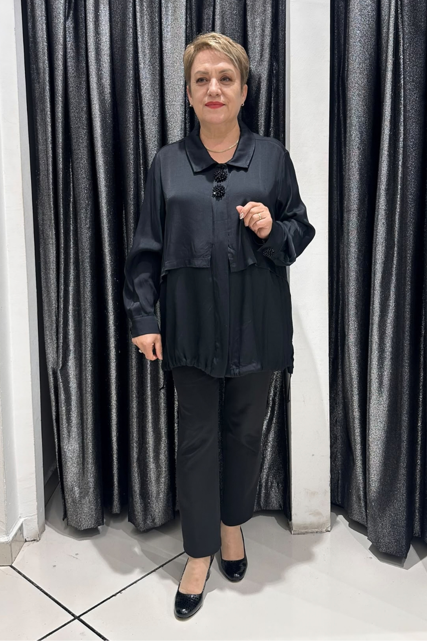 Selma Büyük Beden Taş Detaylı Katmanlı Gömlek