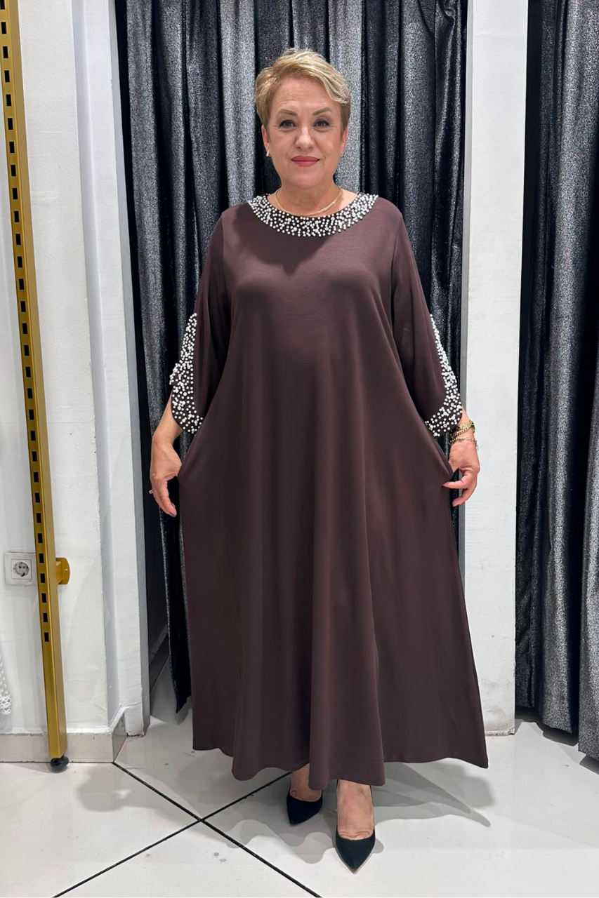 Selma Büyük Beden Taş Detaylı Şık Elbise