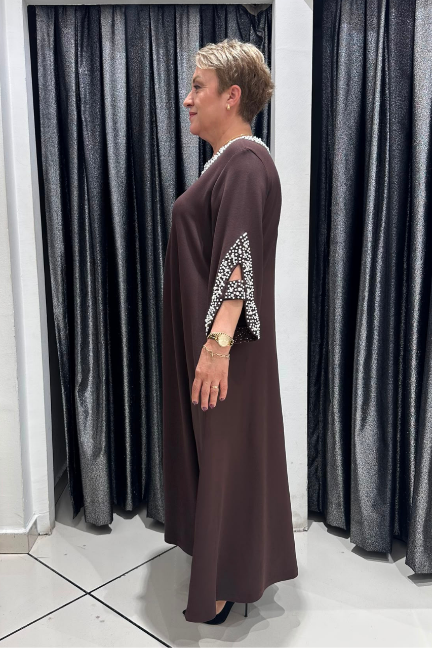 Selma Büyük Beden Taş Detaylı Şık Elbise