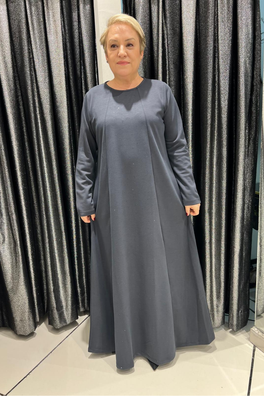 Selma Büyük Beden Taş Detaylı Uzun Elbise