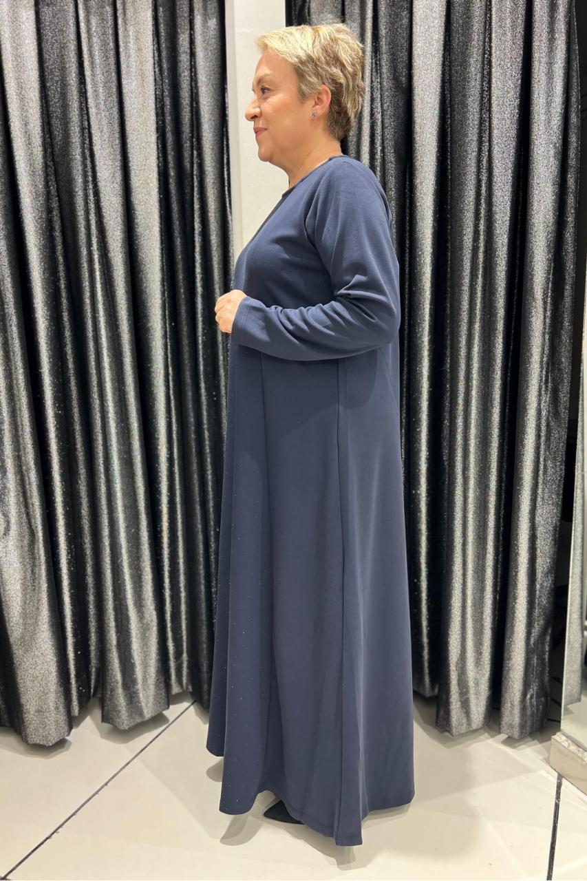 Selma Büyük Beden Taş Detaylı Uzun Elbise