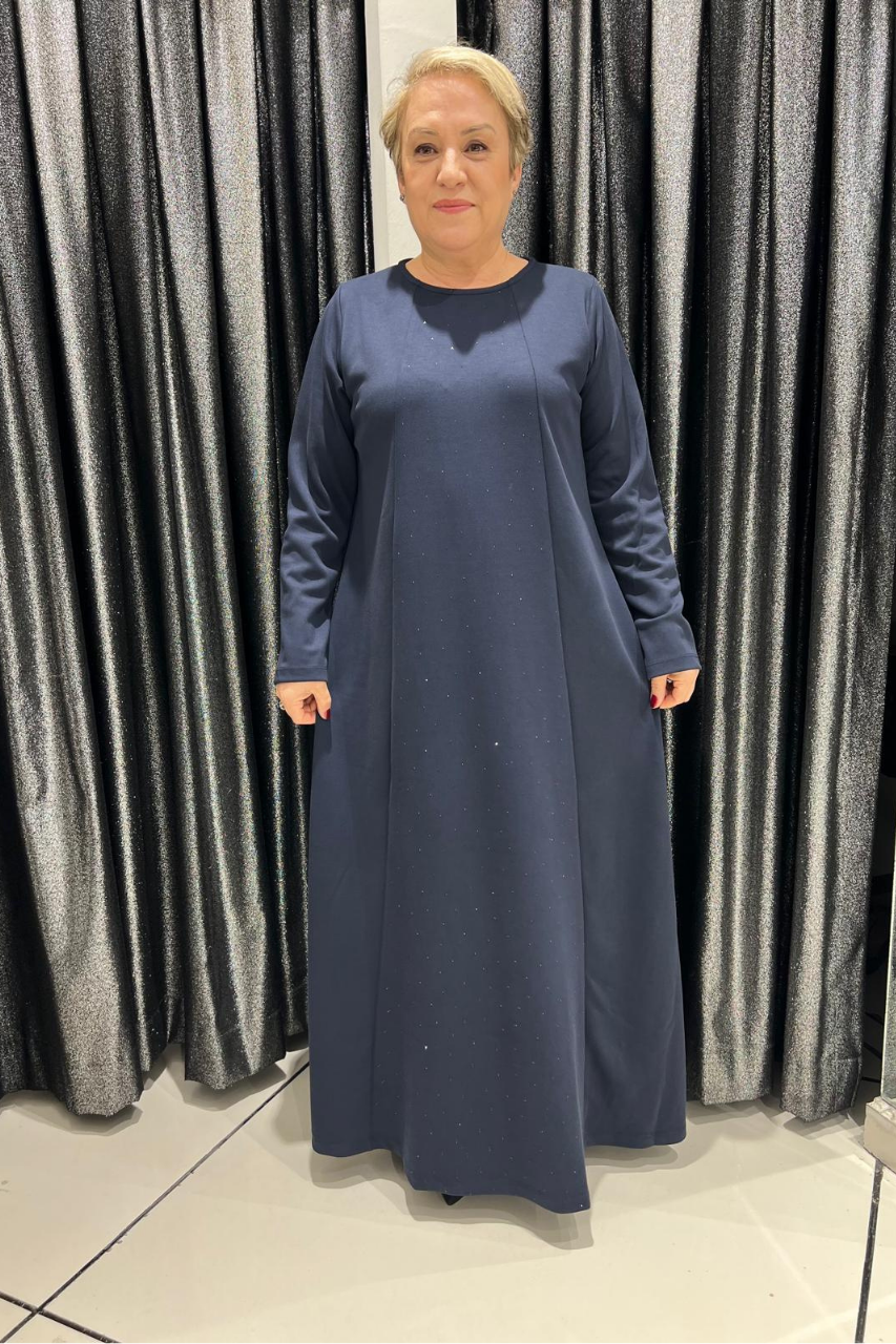 Selma Büyük Beden Taş Detaylı Uzun Elbise