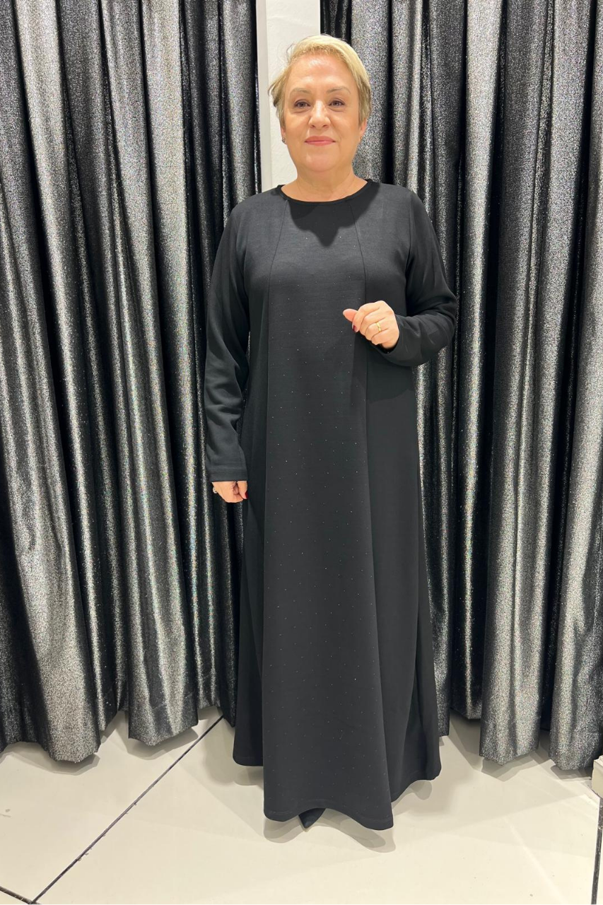 Selma Büyük Beden Taş Detaylı Uzun Elbise