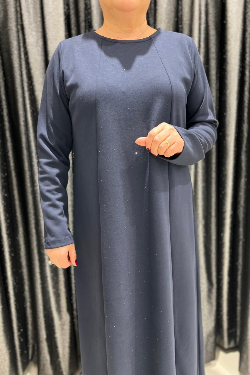 Selma Büyük Beden Taş Detaylı Uzun Elbise