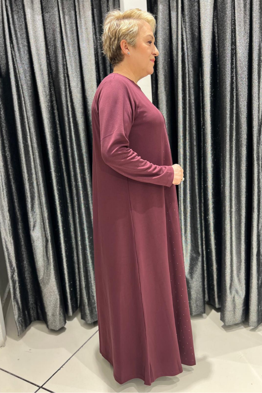 Selma Büyük Beden Taş Detaylı Uzun Elbise