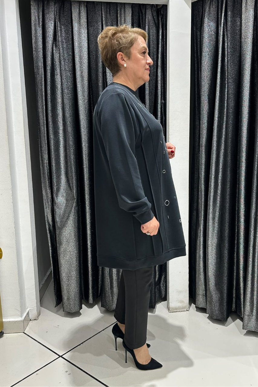 Selma Büyük Beden Taş İşlemeli Nervürlü Premium Oysho Kumaş Tunik