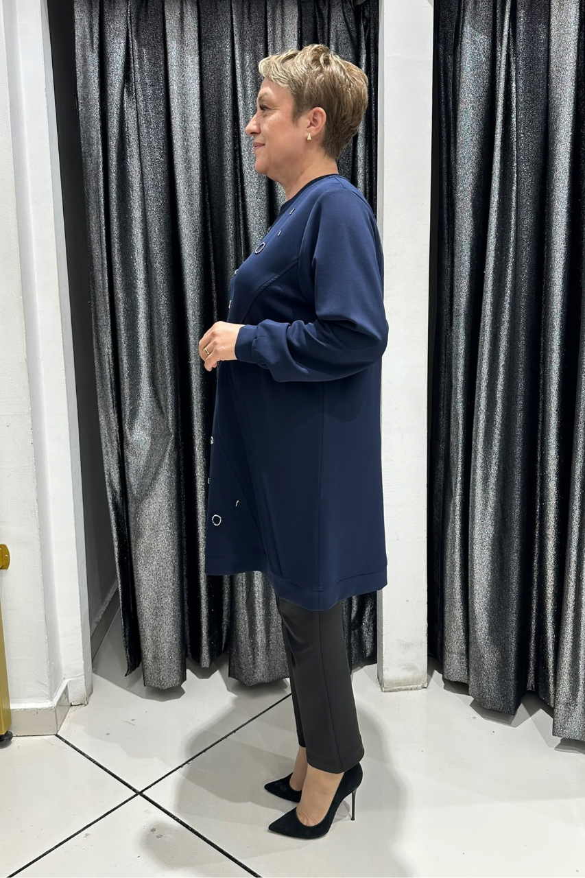 Selma Büyük Beden Taş İşlemeli Nervürlü Premium Oysho Kumaş Tunik