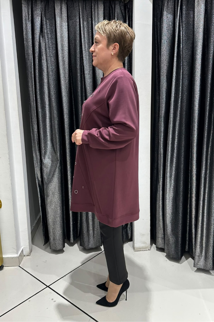Selma Büyük Beden Taş İşlemeli Nervürlü Premium Oysho Kumaş Tunik