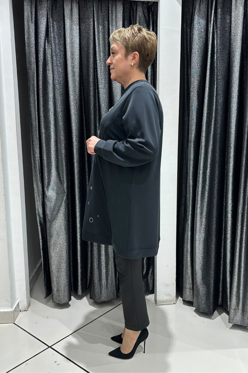 Selma Büyük Beden Taş İşlemeli Nervürlü Premium Oysho Kumaş Tunik