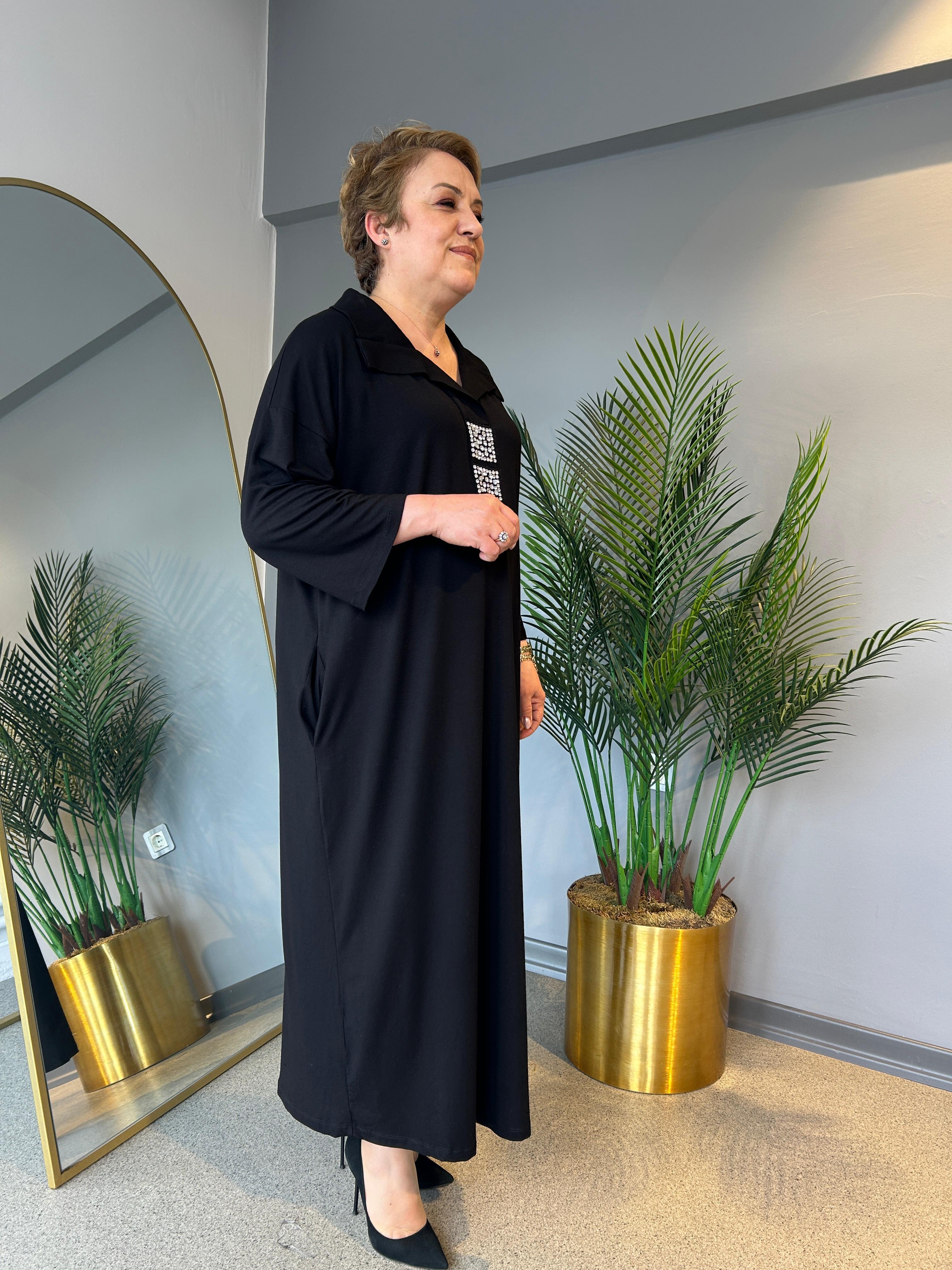Selma Büyük Beden Taş İşlemeli Viskon Elbise
