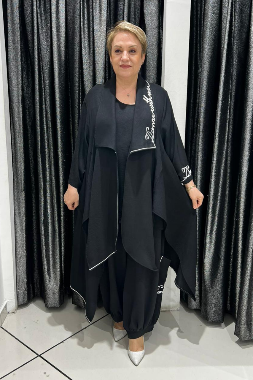Selma Büyük Beden Tasarım Şerit Detaylı 3’lü Kombin