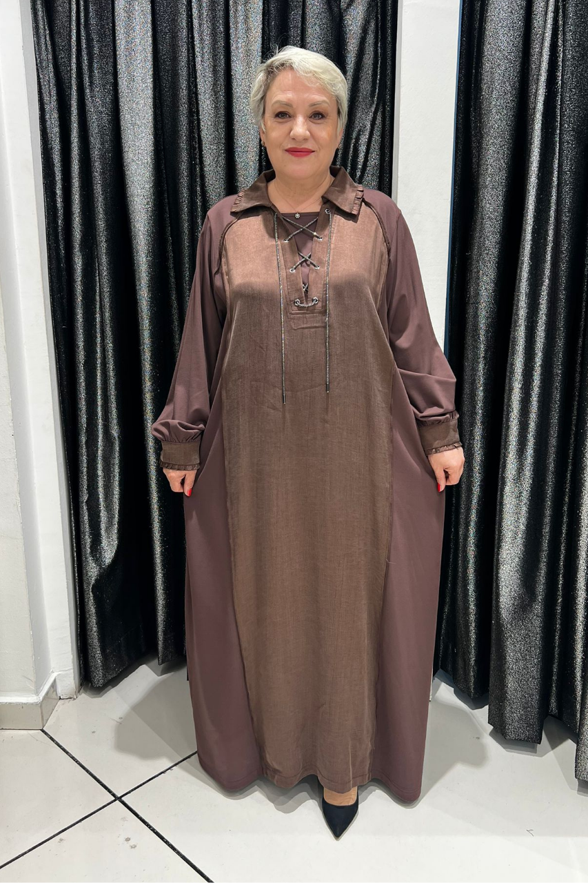 Selma Büyük Beden Taşlı Bağcık Detaylı Elbise
